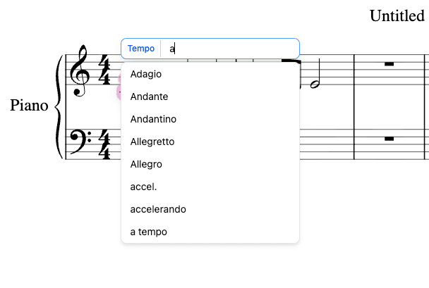 テンポポップオーバーでオートコンプリート候補が表示されている状態