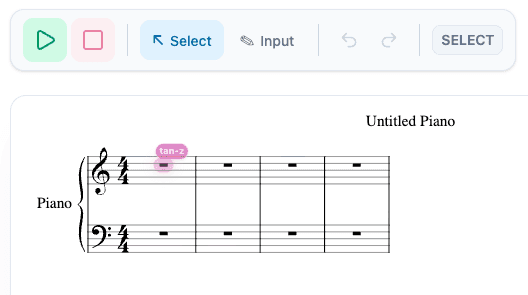 楽譜作成直後のエディタ画面 — 4小節の空の楽譜